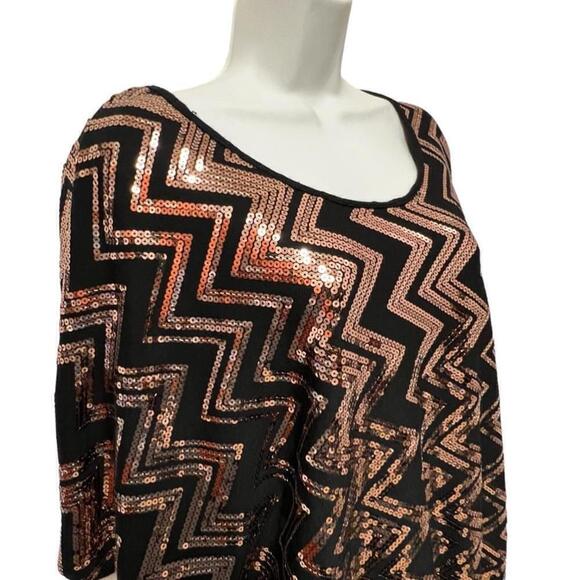 MONAMIE Women’s Black & Gold Sequence Dolman Sleeve Blouse, Size XL - Picture 6 of 15